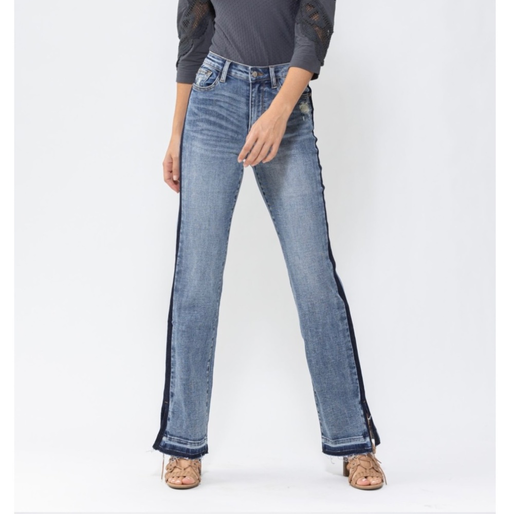 JUDY BLUE HIGH WAIST SIDE SEAM DETAIL STRAIGHT LEG JEANS